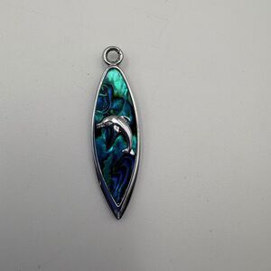 Paua Abalone Dolphin Pendant Blue Silver Toned